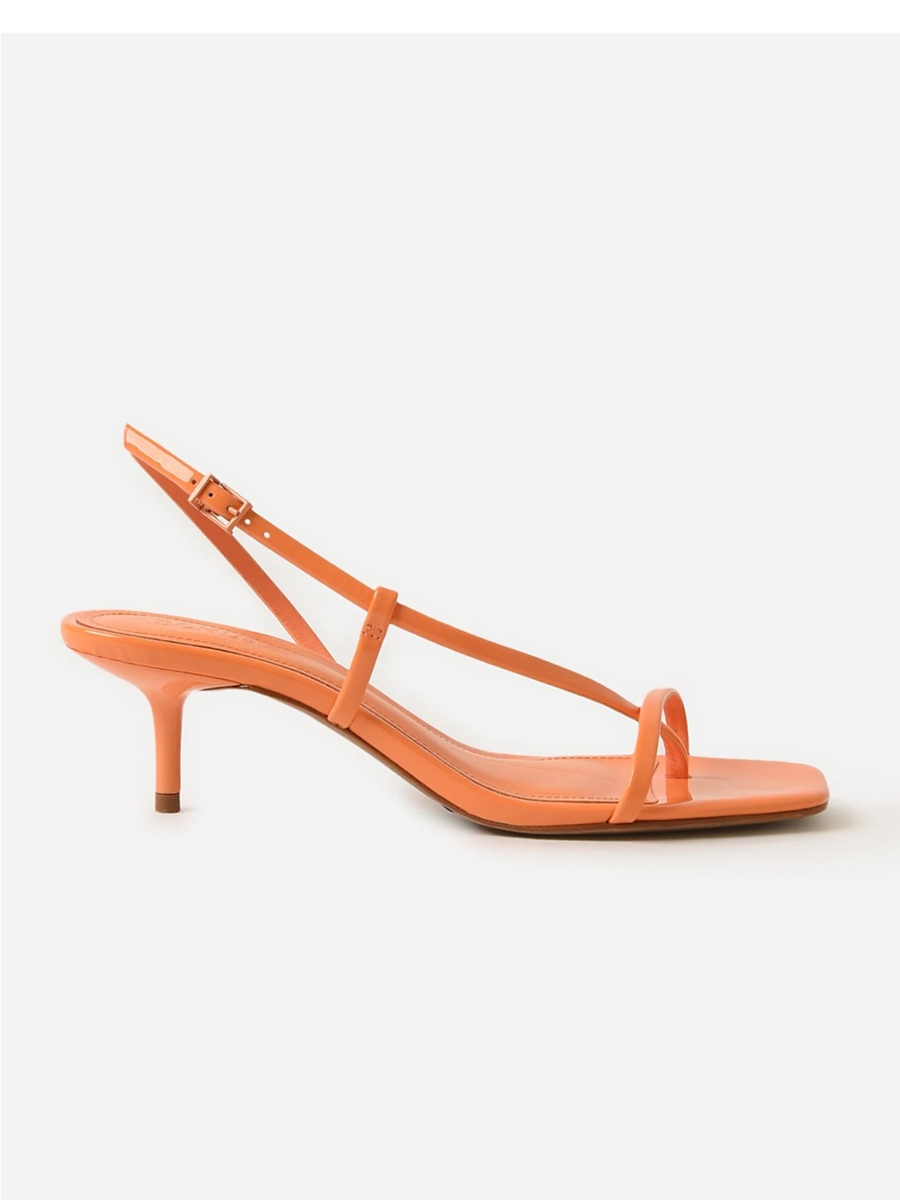 Schutz Heloise Sandal in orange strappy open toe kitten heel patent leather